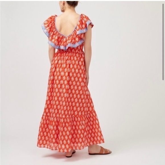 J. Crew Flutter V-neck dress in classic block print sz 00 red blue ruffle sleeve - Picture 4 of 6
